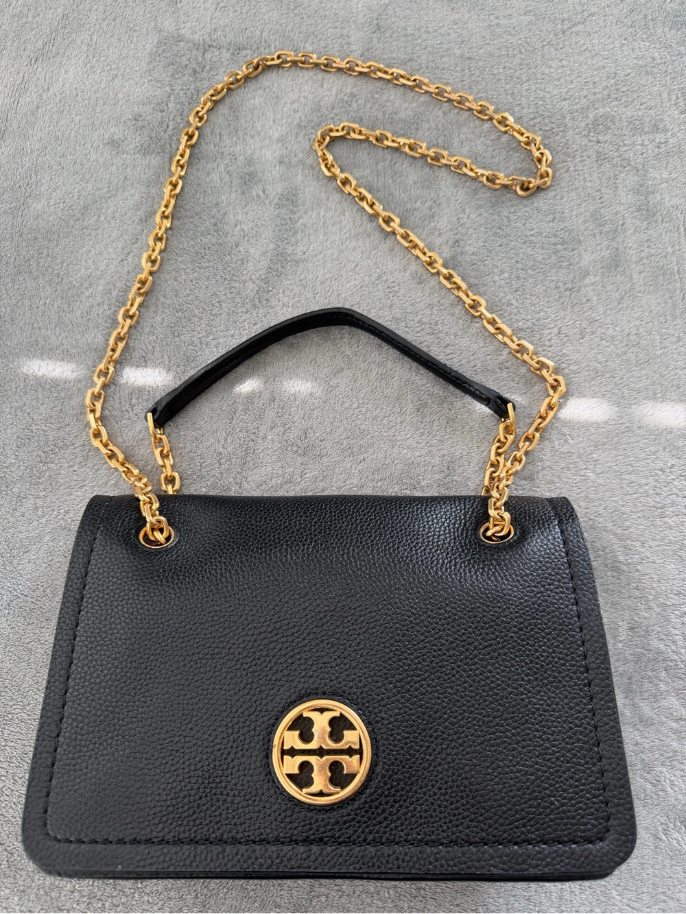 Tory Burch Black Pebbled Leather Britten Convertible Shoulder Bag / Crossbody